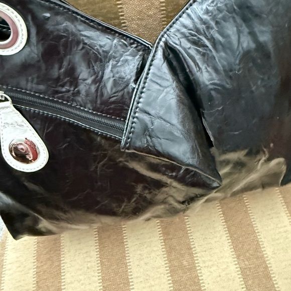 Glossy Black and Silver Studded Shoulder Bag - Picture 3 of 16